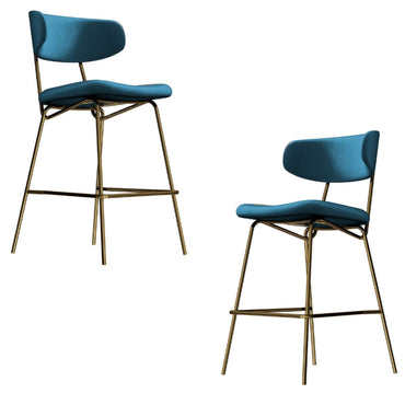 Kylie Modern Sapphire Blue Velvet Barstool with Gold Legs Set of 2