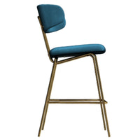 Kylie Modern Sapphire Blue Velvet Barstool with Gold Legs Set of 2