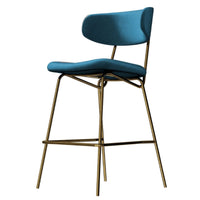 Kylie Modern Sapphire Blue Velvet Barstool with Gold Legs Set of 2