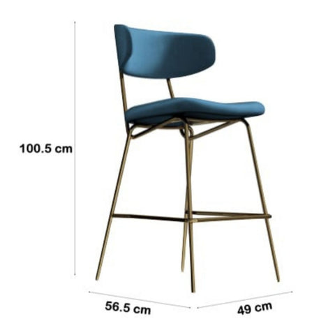 Kylie Modern Sapphire Blue Velvet Barstool with Gold Legs Set of 2