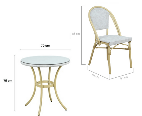 Manolo Natural White 2 Seater Outdoor Bistro Set