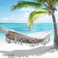 Gardeon Hanging Tassel Hammock Swing Bed Cream