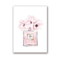 Perfume Fashion Canvas Art Prints and Poster Modern Watercolor Blush Pink Peonies Painting Wall Pictures Living Room Decor