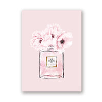 Perfume Fashion Canvas Art Prints and Poster Modern Watercolor Blush Pink Peonies Painting Wall Pictures Living Room Decor