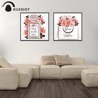 Allenjoy Watercolor Wall Pictrues Rose Perfume Bottle Motivational Quotes Canvas Paitntings Fashion Girls Bedroom Decor Posters