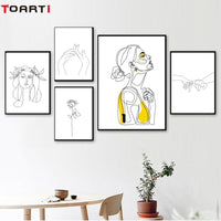 Abstract Women Line Drawing Nordic Poster&Prints Modern Canvas Painting Wall Art Yellow Girl Wall Picture Bedroom Home Decor