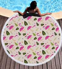 Microfiber plus fringed round beach towel bath towel yoga mat customizable flamingo new