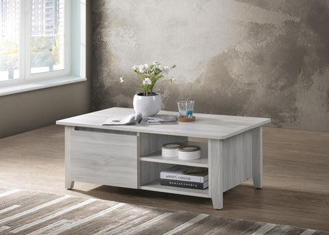 Coffee Table With Open Drawer In White Oak
