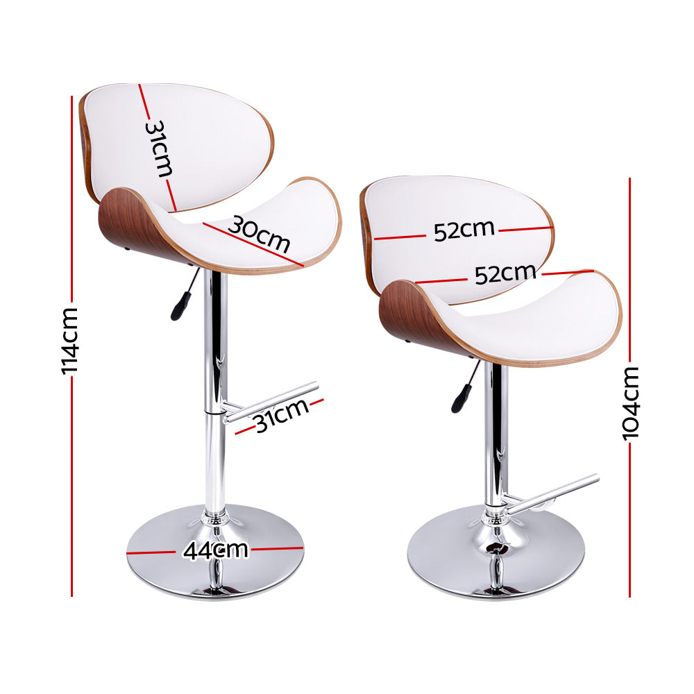 Artiss Set of 2 Wooden PU Leather Gas Lift Bar Stools - Chrome and White