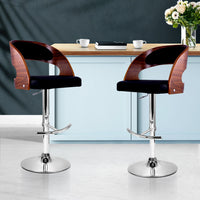 Artiss Set of 2 Wooden PU Leather Gas Lift Bar Stool - Black and Wood