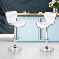 Artiss Set of 2 PU Leather Patterned Bar Stools - White and Chrome