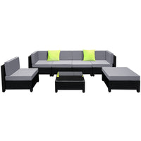 Gardeon 7 Piece PE Wicker Outdoor Furniture Set - Black