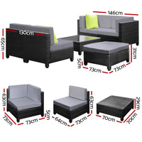 Gardeon 6PC Sofa Set Lounge Setting Outdoor Furniture Wicker Couches Garden Patio Pool