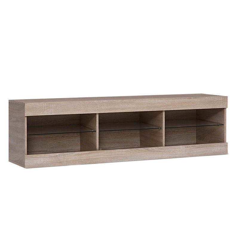 Artiss TV Cabinet Entertainment Unit Stand RGB LED Glass Shelf Storage 150cm Oak