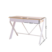 Artiss Metal Desk with Drawer - White with Oak Top