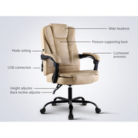 Artiss Massage Office Chair Gaming Chair Recliner Computer Chairs Khaki