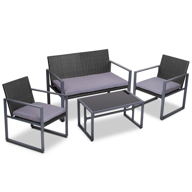 Gardeon 4PC Outdoor Furnitture Patio Table Chair Black