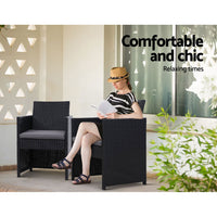 2x Outdoor Dining Chairs Wicker Chair Patio Garden Furniture Setting Lounge Cafe Cushion Bistro Set Gardeon Black