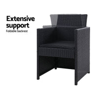 2x Outdoor Dining Chairs Wicker Chair Patio Garden Furniture Setting Lounge Cafe Cushion Bistro Set Gardeon Black