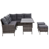 Outdoor Sofa Set Patio Furniture Lounge Setting Dining Chair Table Wicker Grey