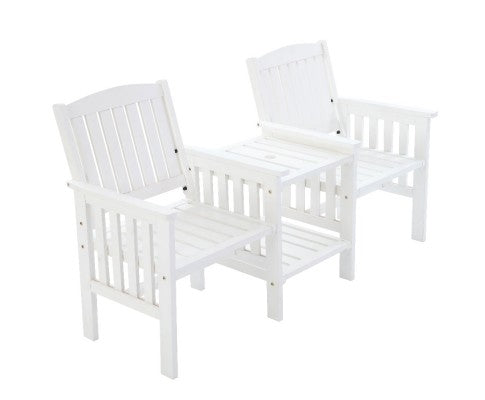 Gardeon Garden Bench Chair Table Loveseat Wooden Outdoor Furniture Patio Park White