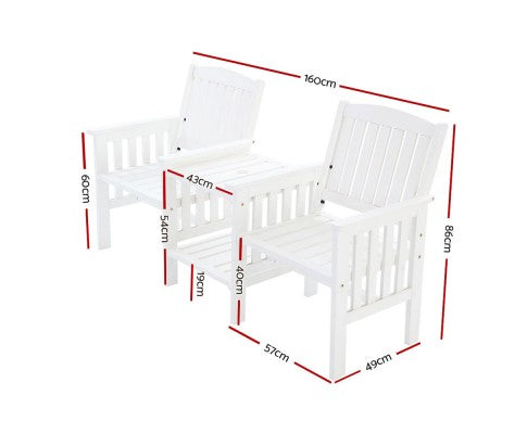 Gardeon Garden Bench Chair Table Loveseat Wooden Outdoor Furniture Patio Park White