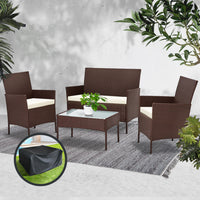 Gardeon Garden Furniture Outdoor Lounge Setting Rattan Set Patio Storage Cover Brown