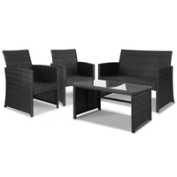 Gardeon Set of 4 Outdoor Rattan Chairs & Table - Black