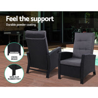 2PC Sun lounge Recliner Chair Wicker Lounger Sofa Day Bed Outdoor Chairs Patio Furniture Garden Cushion Ottoman Gardeon