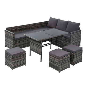 Gardeon Outdoor Furniture Dining Setting Sofa Set Lounge Wicker 9 Seater Mixed Grey
