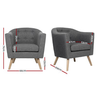 Artiss ADORA Armchair Tub Chair Single Accent Armchairs Sofa Lounge Fabric Grey