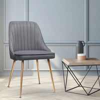 Artiss Dining Chairs Retro Chair Cafe Kitchen Modern Iron Legs Velvet Grey x2