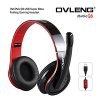 OVLENG Q8 USB Port Super Bass On-ear Headphones with Microphone & 2.0 m Cable (Black & Red)
