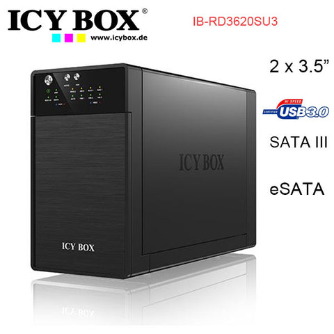 ICYBOX IB-RD3620SU3 RAID system for 2x 3.5 inc SATA HDD to USB 3.0 + eSATA Host, Easy Swap, JBOD, RAID 0,1, BLACK
