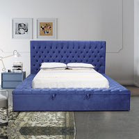 Anna Bedframe Queen Size Velvet Fabric Blue Colour