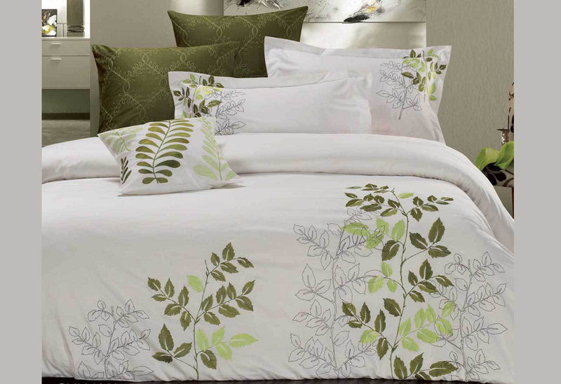 Queen Size Green Leaf Embroidery Quilt Cover Set (3PCS)