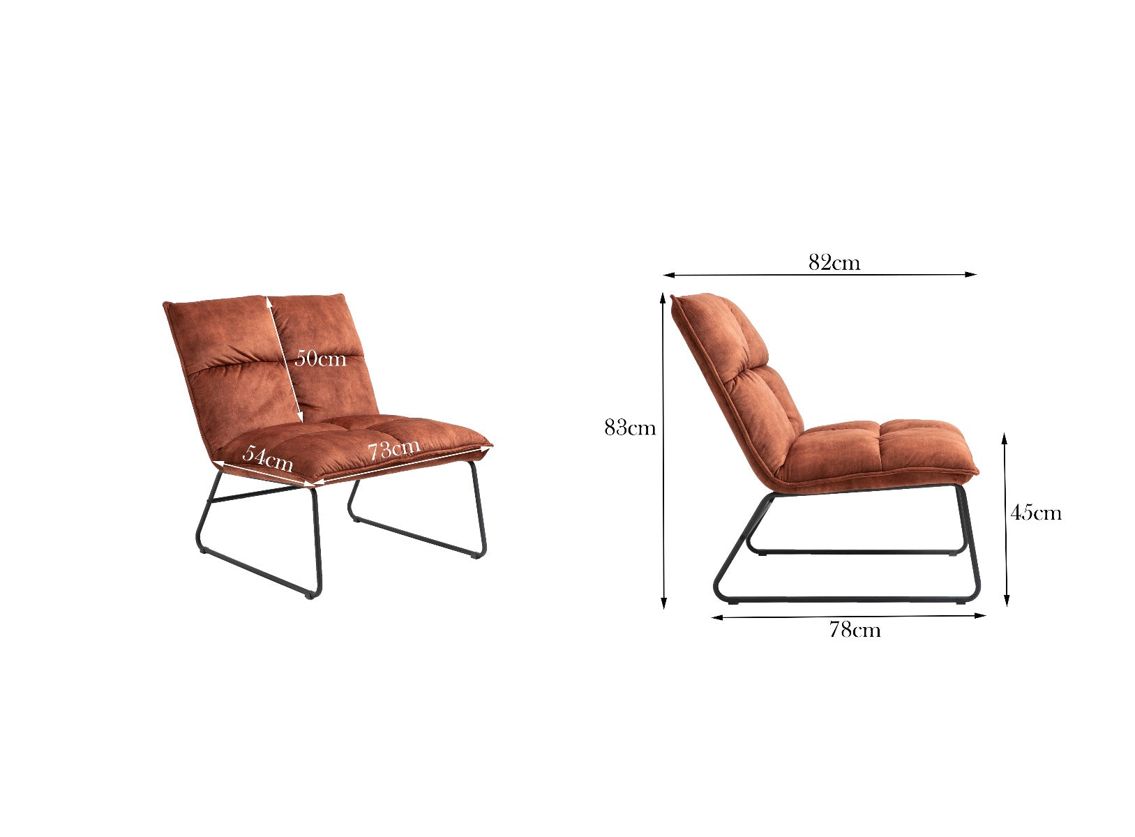 Rust Brown Slipper Accent Chair Lounge Chair Polyester Fabric Sled Base
