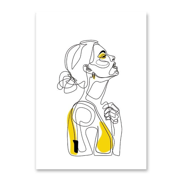 Abstract Women Line Drawing Nordic Poster&Prints Modern Canvas Painting Wall Art Yellow Girl Wall Picture Bedroom Home Decor