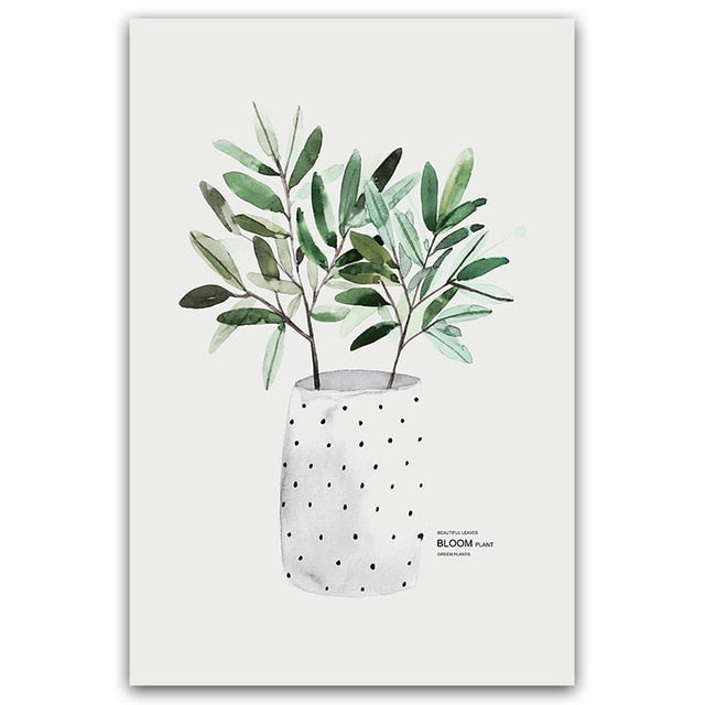 Simple Watercolor Vase Green Plant Art Poster Wall Art Print Canvas Painting Picture Modern Home Living Room Decoration Custom